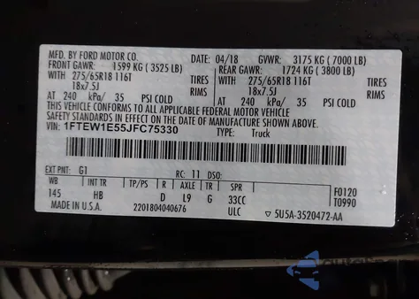 2018 Ford F-150 Lariat from USA, damaged, VIN 1FTEW1E55JFC75330